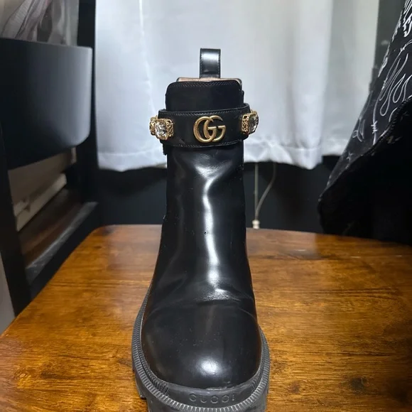 Gucci Black Ankle Boots with Gold Accents - Picture 4 of 4